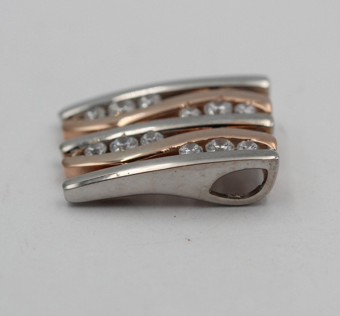 Bicolor Anhänger 925 Sterling Silber - Teilvergoldet & Rhodiniert - 12 Funkelnde Zirkonia Rosé - Edler Echtschmuck Anhänger - Handgefertigt