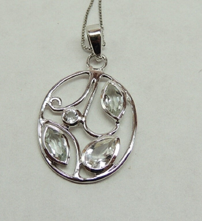 Edler 1,90 Carat weisstopas Anhanger Collier Kette weisser Topas Edelstein.925 Silber