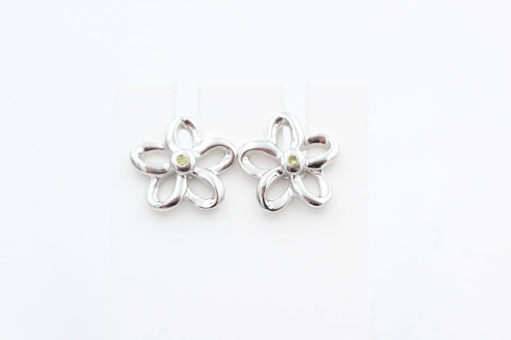 0,02 Carat gelber Diamant Blumen Ohrstecker 925 Silber G- H / I2-I3 Top Edel