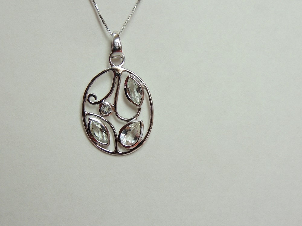 Edler 1,90 Carat weisstopas Anhanger Collier Kette weisser Topas Edelstein.925 Silber