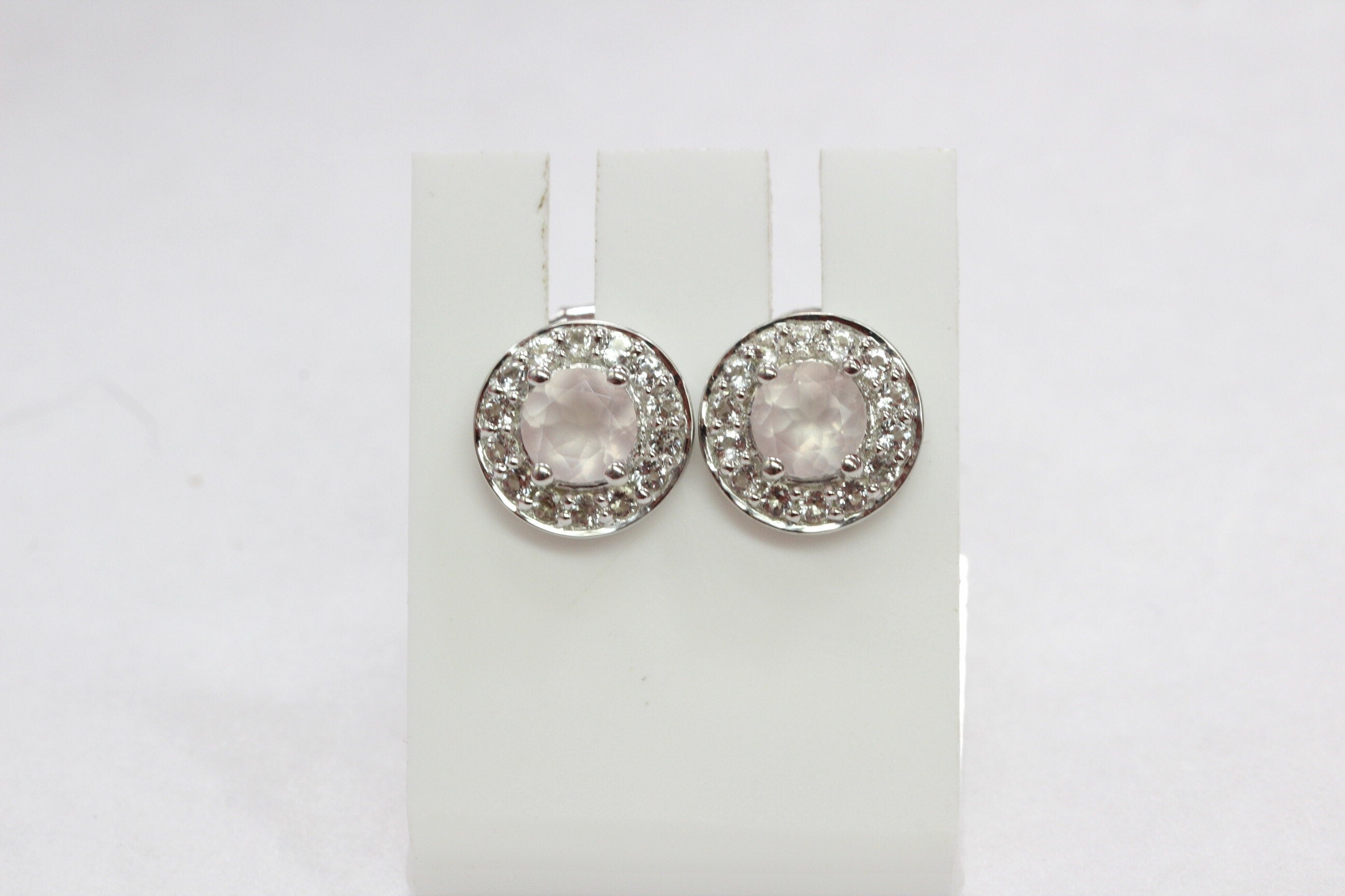 Edler 1,05 Carat Rosenquarz weisstopas Ohrstecker 925 Silber Ohrring weisser Topas