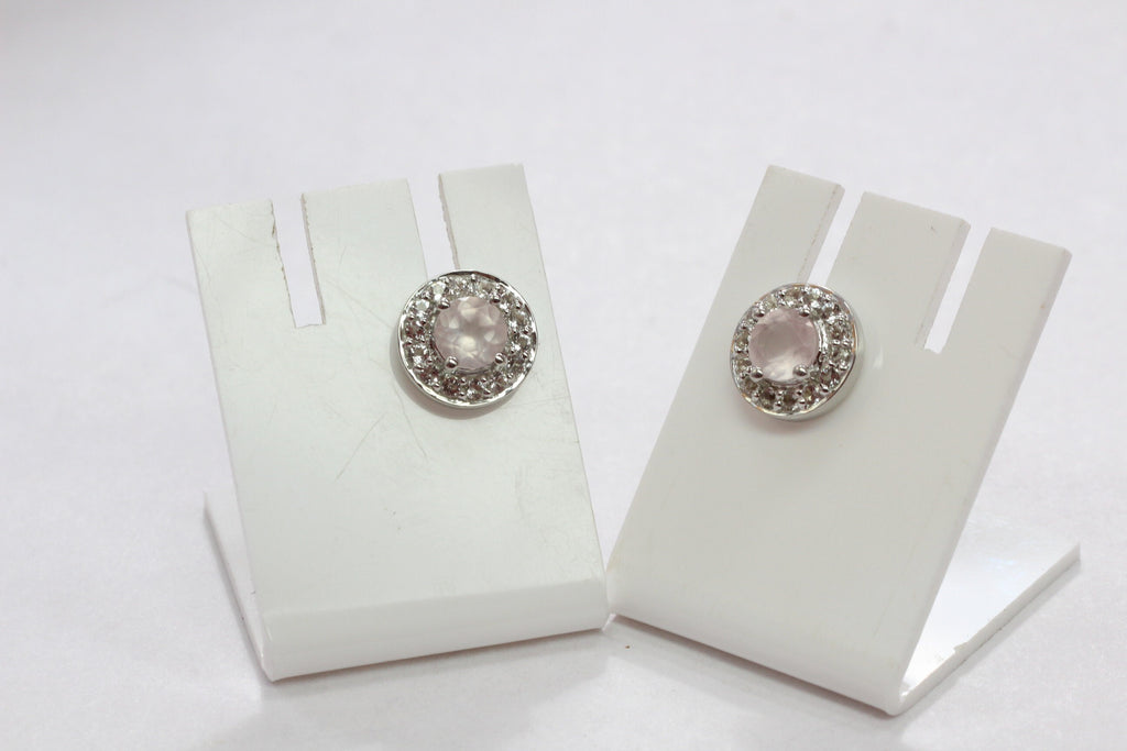 Edler 1,05 Carat Rosenquarz weisstopas Ohrstecker 925 Silber Ohrring weisser Topas