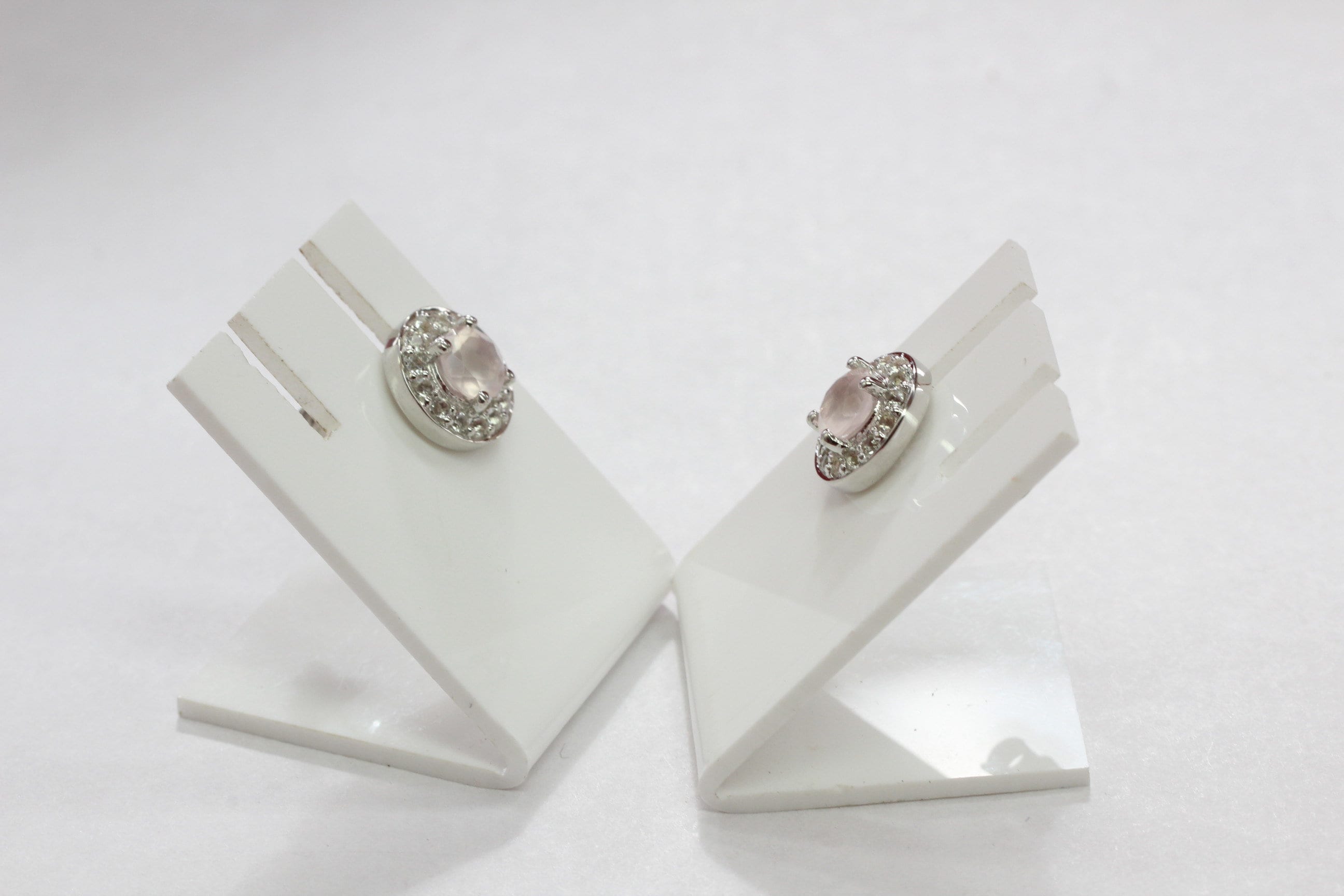 Edler 1,05 Carat Rosenquarz weisstopas Ohrstecker 925 Silber Ohrring weisser Topas