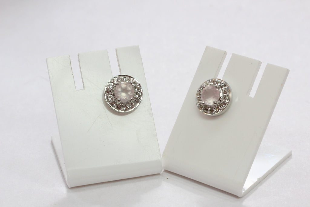 Edler 1,05 Carat Rosenquarz weisstopas Ohrstecker 925 Silber Ohrring weisser Topas