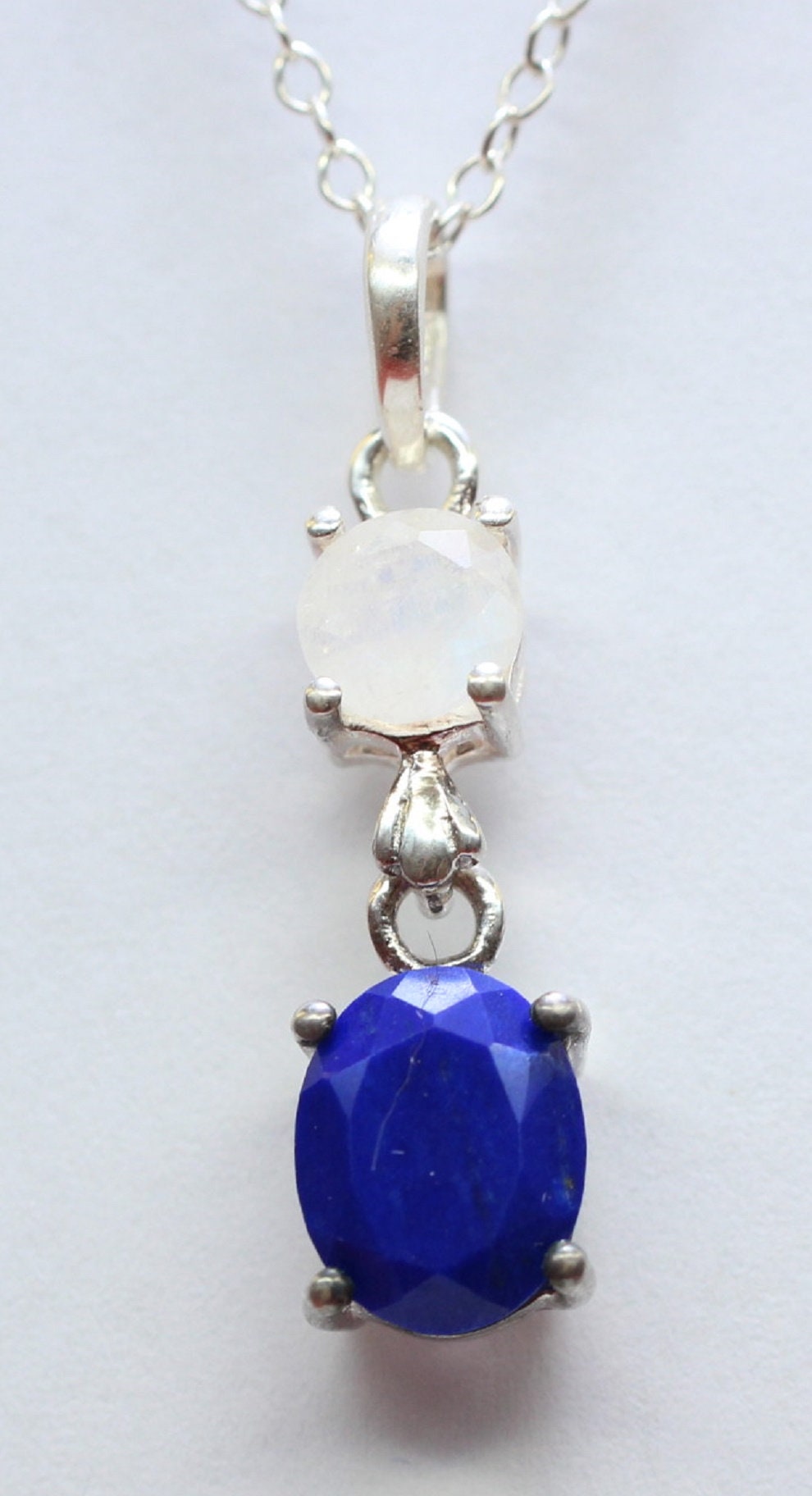Edler 3,76 Carat Lapislazuli Mondlichttopas Anhanger 925 Silber Collier Kette Top