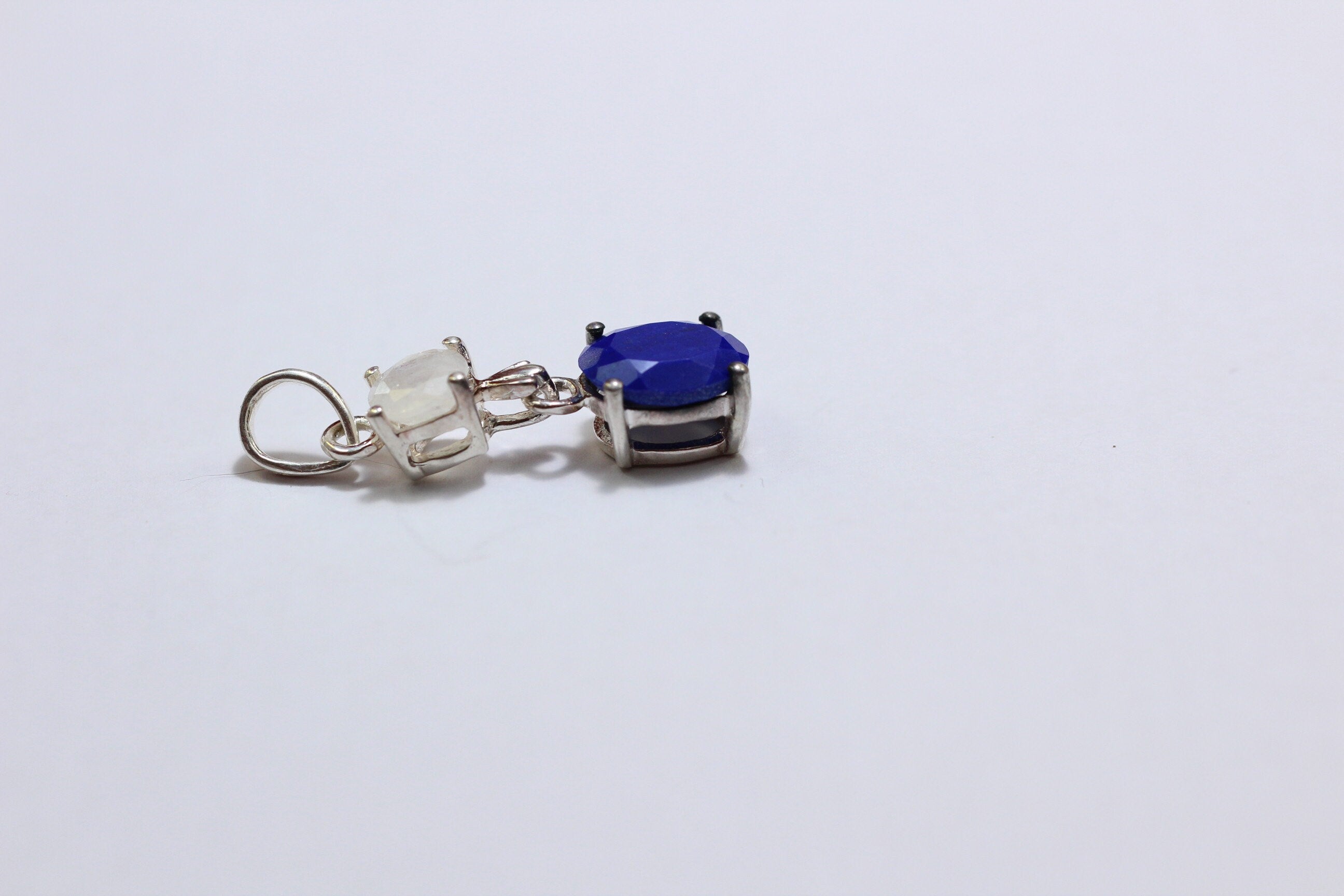 Edler 3,76 Carat Lapislazuli Mondlichttopas Anhanger 925 Silber Collier Kette Top