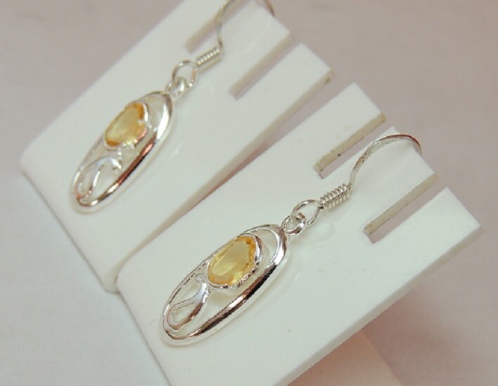 Edle 0,8 Carat echte Citrin Ohrhanger 925 Silber Ohrschmuck Ohrring Edelstienschmuck