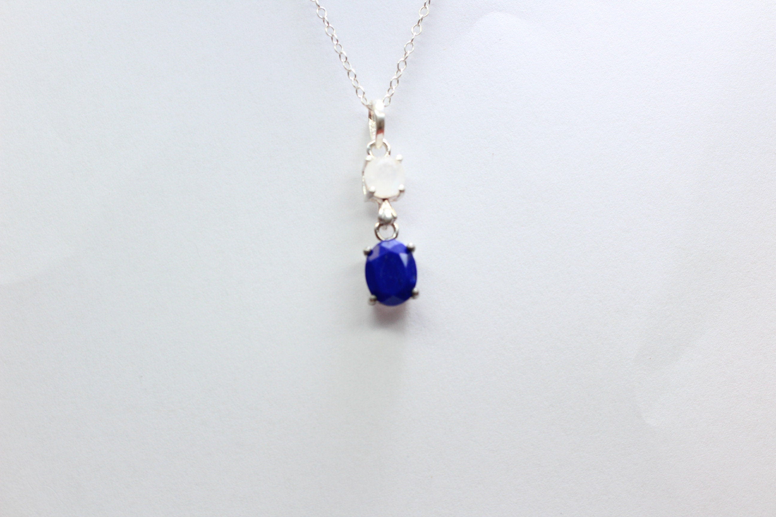 Edler 3,76 Carat Lapislazuli Mondlichttopas Anhanger 925 Silber Collier Kette Top