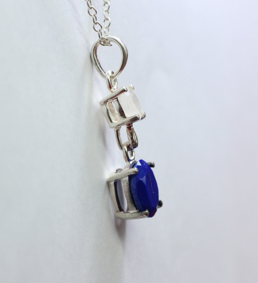 Edler 3,76 Carat Lapislazuli Mondlichttopas Anhanger 925 Silber Collier Kette Top