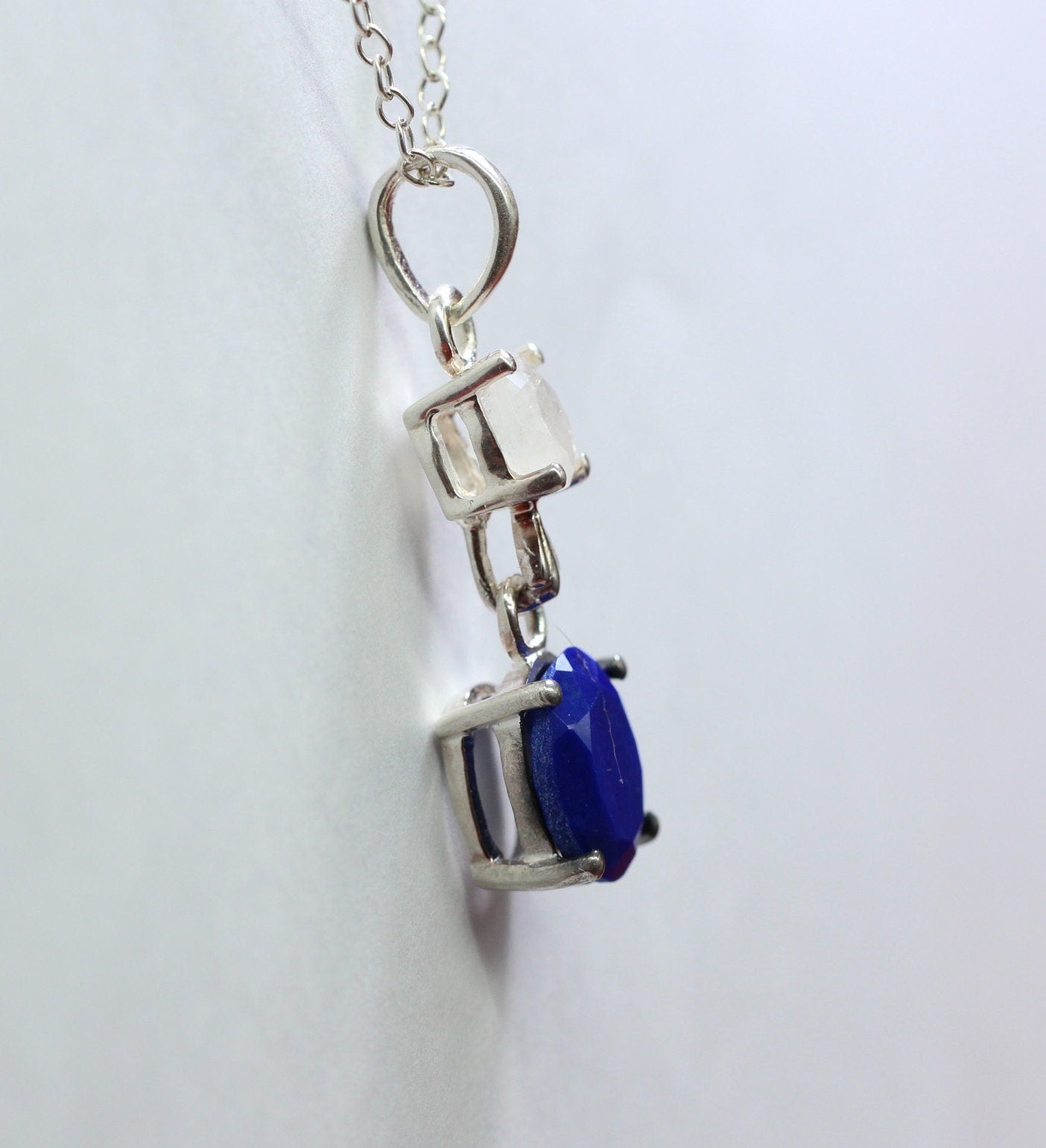 Edler 3,76 Carat Lapislazuli Mondlichttopas Anhanger 925 Silber Collier Kette Top