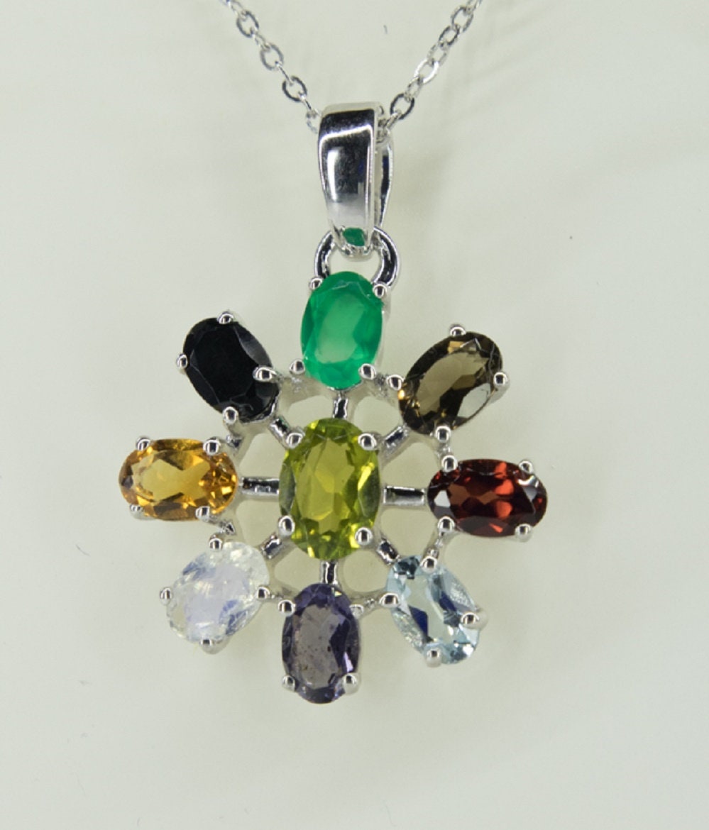 4,6 Carat Multi Edelstein Anhanger 925 Silber Collier Kette Top Edelstiene