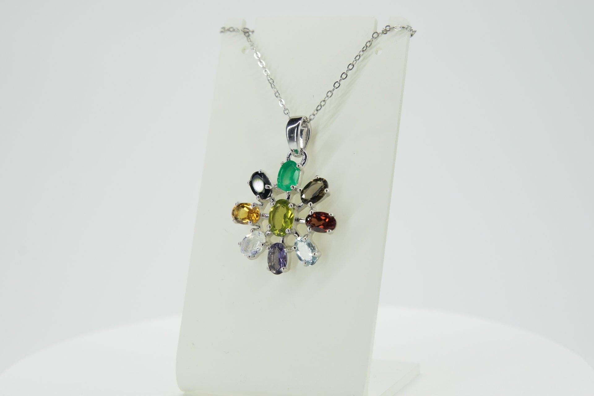 4,6 Carat Multi Edelstein Anhanger 925 Silber Collier Kette Top Edelstiene