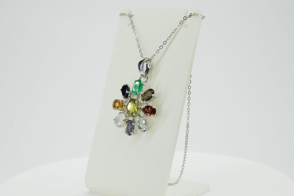 4,6 Carat Multi Edelstein Anhanger 925 Silber Collier Kette Top Edelstiene