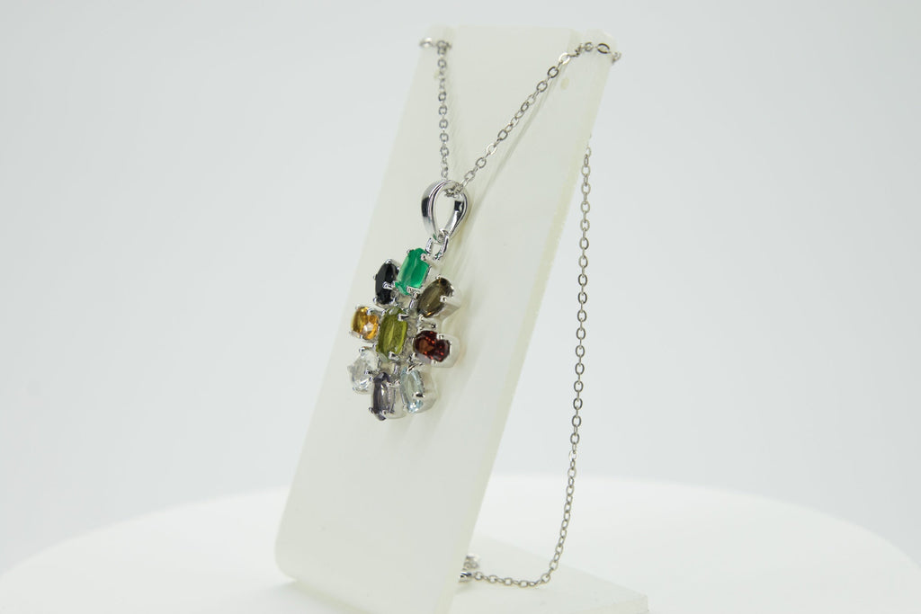 4,6 Carat Multi Edelstein Anhanger 925 Silber Collier Kette Top Edelstiene