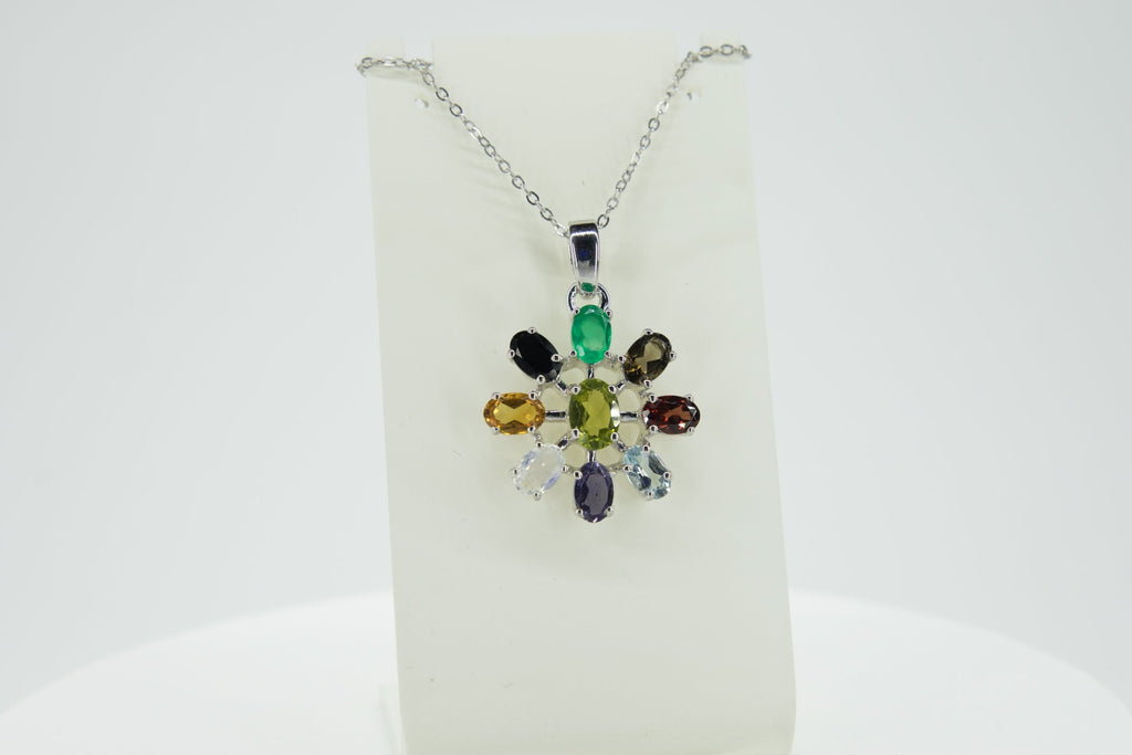 4,6 Carat Multi Edelstein Anhanger 925 Silber Collier Kette Top Edelstiene