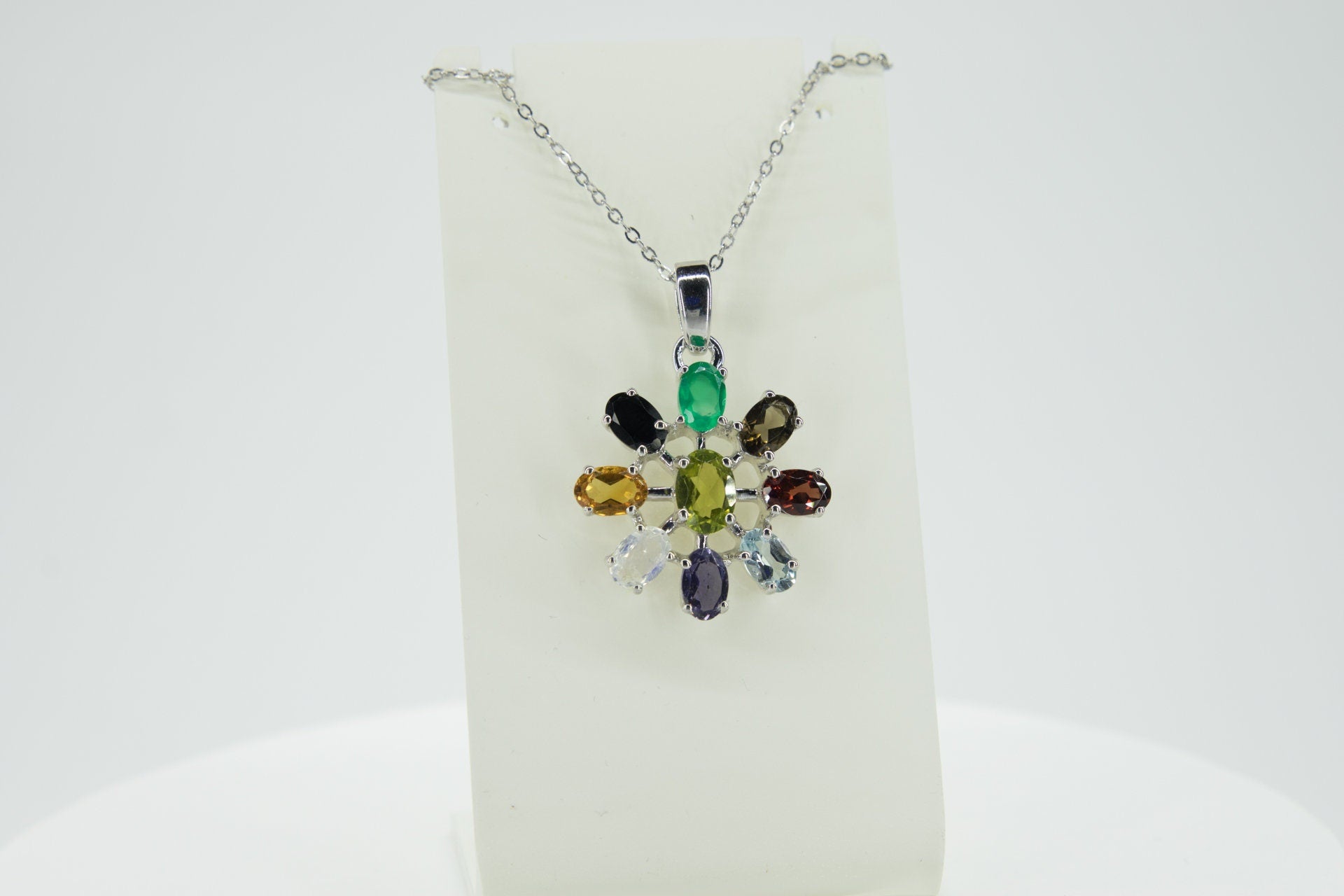 4,6 Carat Multi Edelstein Anhanger 925 Silber Collier Kette Top Edelstiene