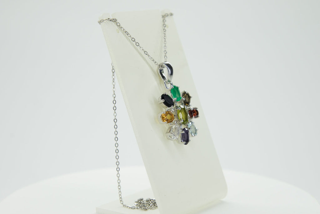 4,6 Carat Multi Edelstein Anhanger 925 Silber Collier Kette Top Edelstiene