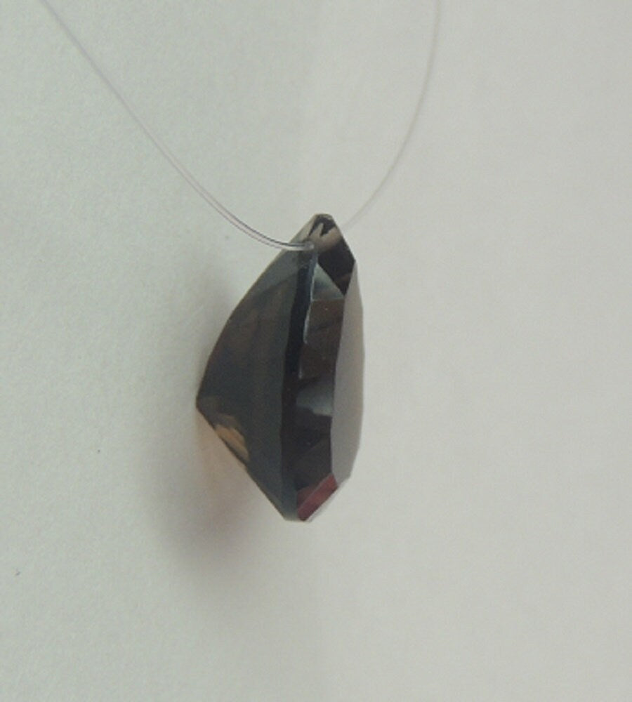 2,0 Carat Concave Schliff Rauchquarz Collier schwebender Stein 925 Silber ca 43 cm