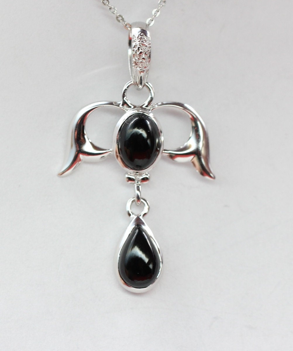 Edler 3,55 Carat schwarze Spinell Anhanger Cabochon Schliff 925 Silber Collier Kette To