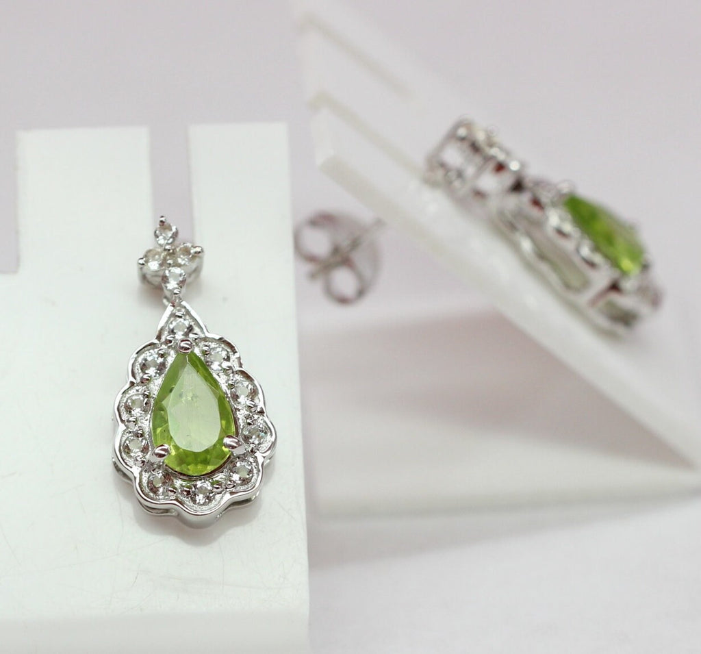 Edler 1,08 Carat Peridot weisstopas Ohrstecker 925 Silber maigraner Olivin Topas
