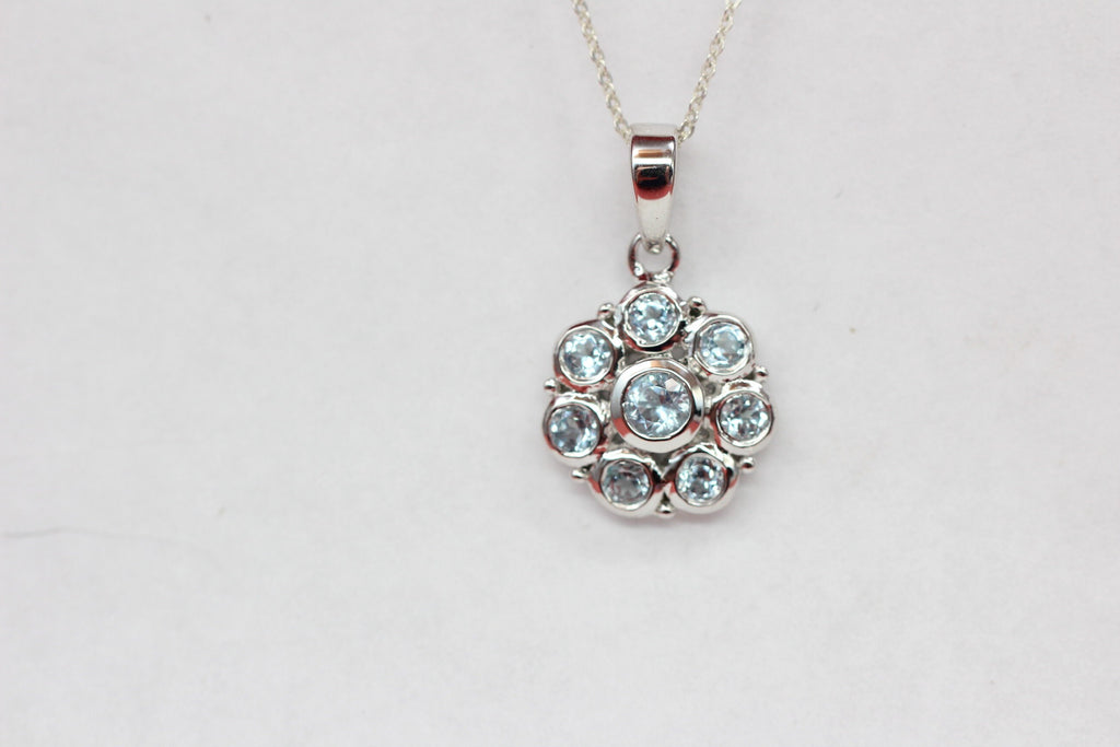 Edler 1,65 Carat Blautopas Blumen Anhanger 925 Silber Blautopas Collier Kette