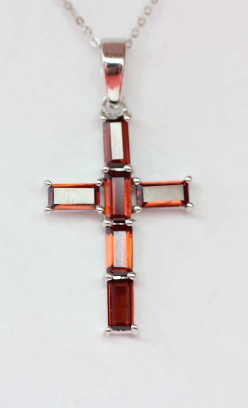 Edler 2,45 Carat Granat  Kreuz Anhanger 925 Silber Collier Kette blutroter Edelstein