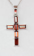 Edler 2,45 Carat Granat  Kreuz Anhanger 925 Silber Collier Kette blutroter Edelstein