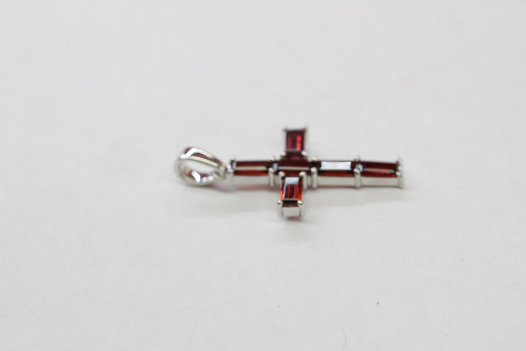 Edler 2,45 Carat Granat  Kreuz Anhanger 925 Silber Collier Kette blutroter Edelstein