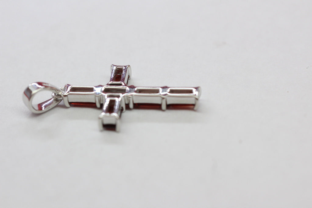 Edler 2,45 Carat Granat  Kreuz Anhanger 925 Silber Collier Kette blutroter Edelstein