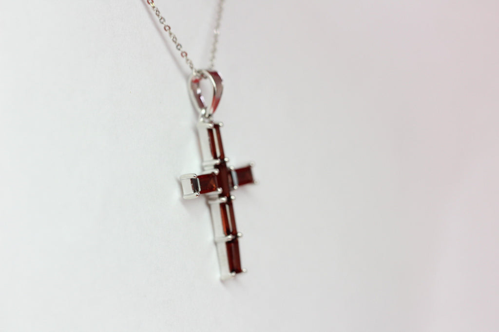 Edler 2,45 Carat Granat  Kreuz Anhanger 925 Silber Collier Kette blutroter Edelstein
