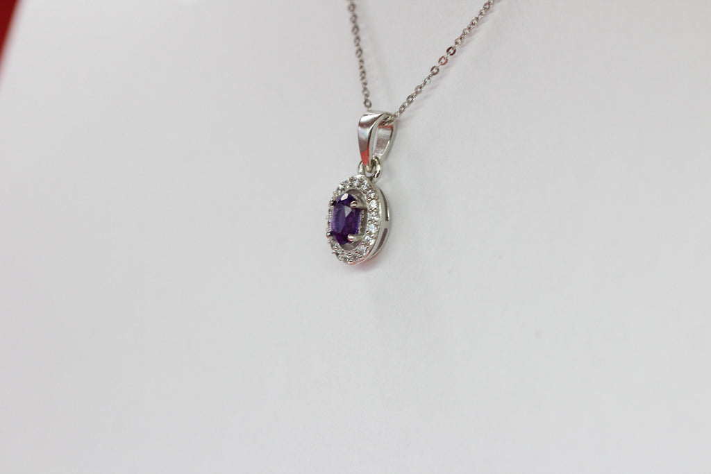 Edler 0,8 Carat Iolith Anhanger 925 Silber Collier Kette Zirkonia Wassersaphir
