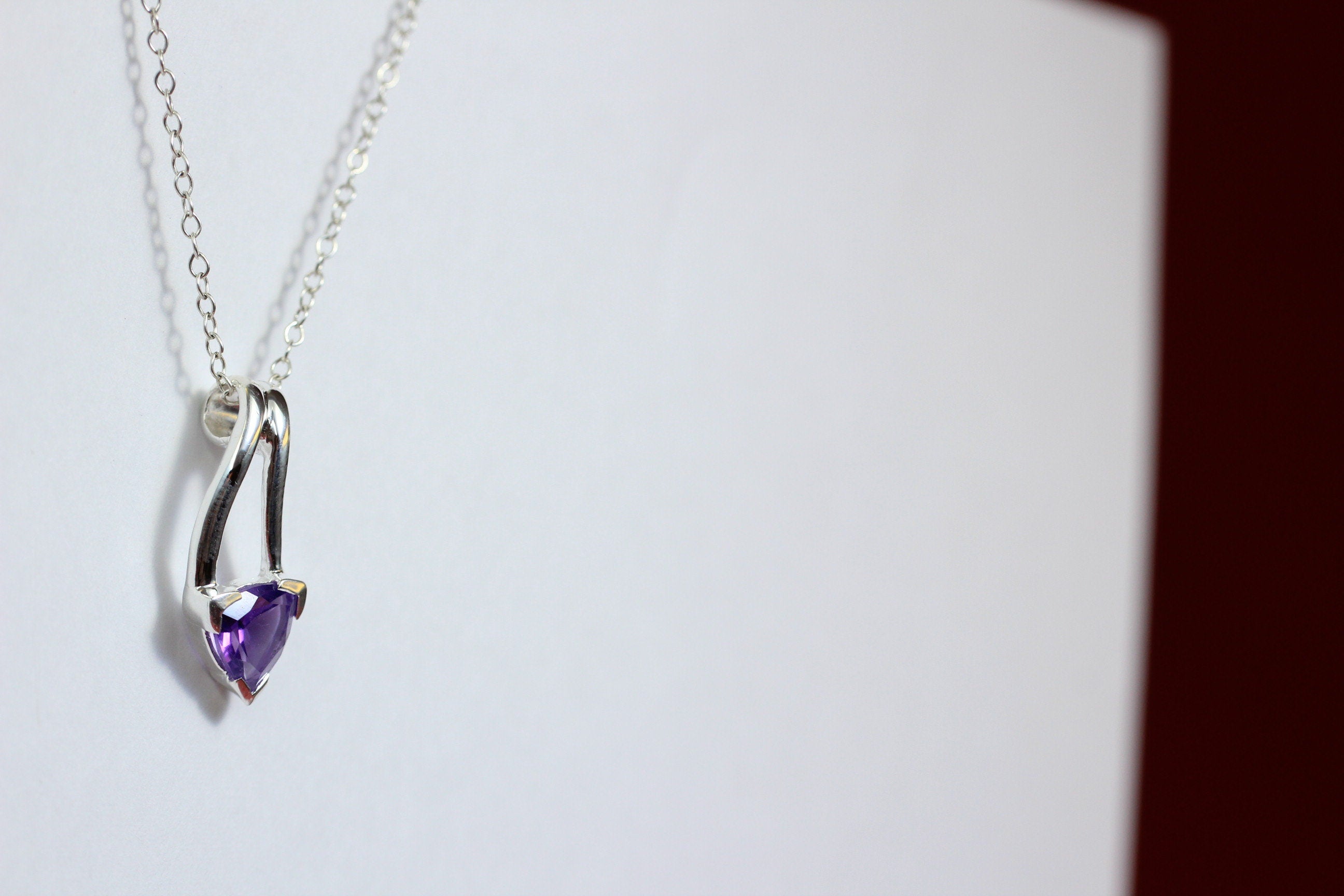 Edler 1,3 Carat Amethyst Anhanger 925 Silber Collier Kette violetter Edelstein