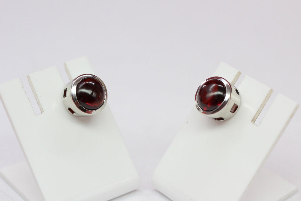 4,59 Carat Granat Cabochon Ohrstecker 925 Silber blutroter Edelstein Unisex