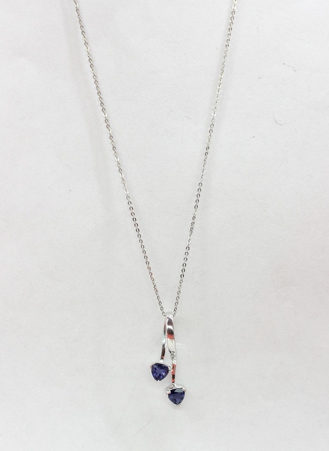 Edle 0,85 Carat Iolith Anhanger Trillion 925 Silber Collier Kette toller Edelstein