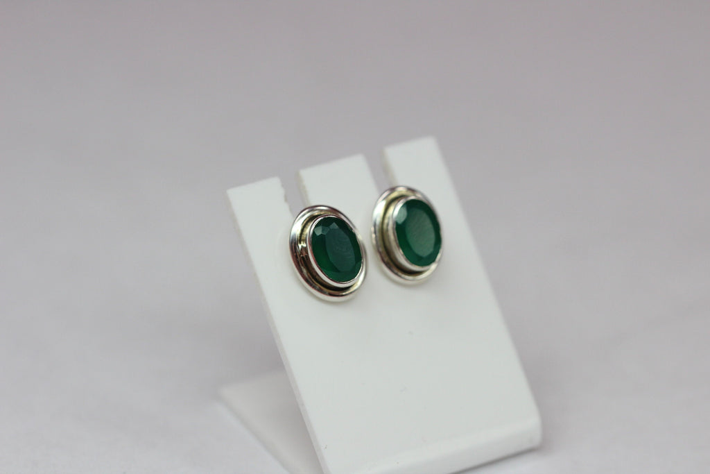 Edle 2,2 Carat facetierter graner Onyx Ohrstecker 925 Silber Ohrschmuck