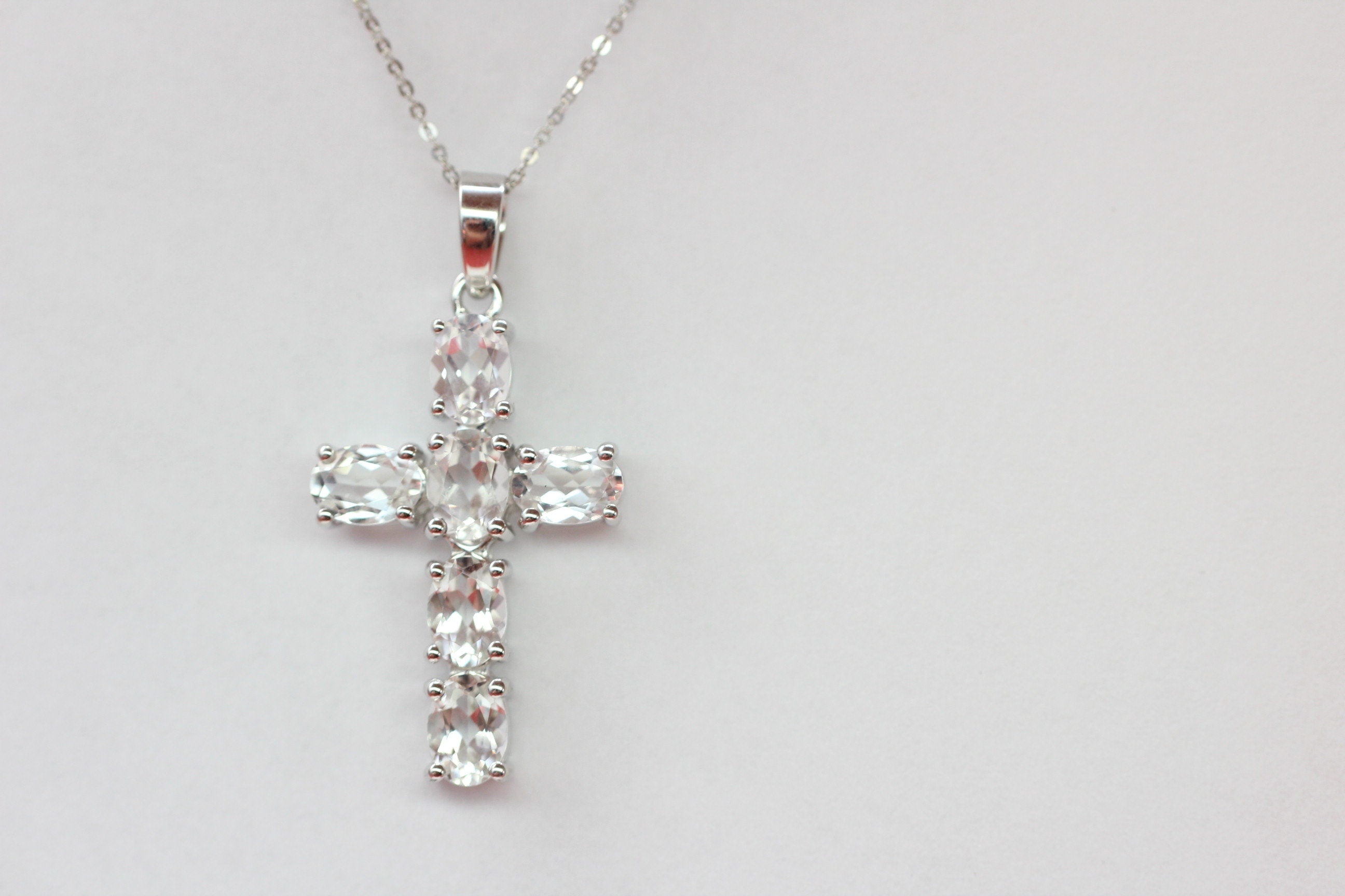 Edler 4,56 Carat weisstopas Kreuzanhanger 925 Silber weisster Topas Collier Kette