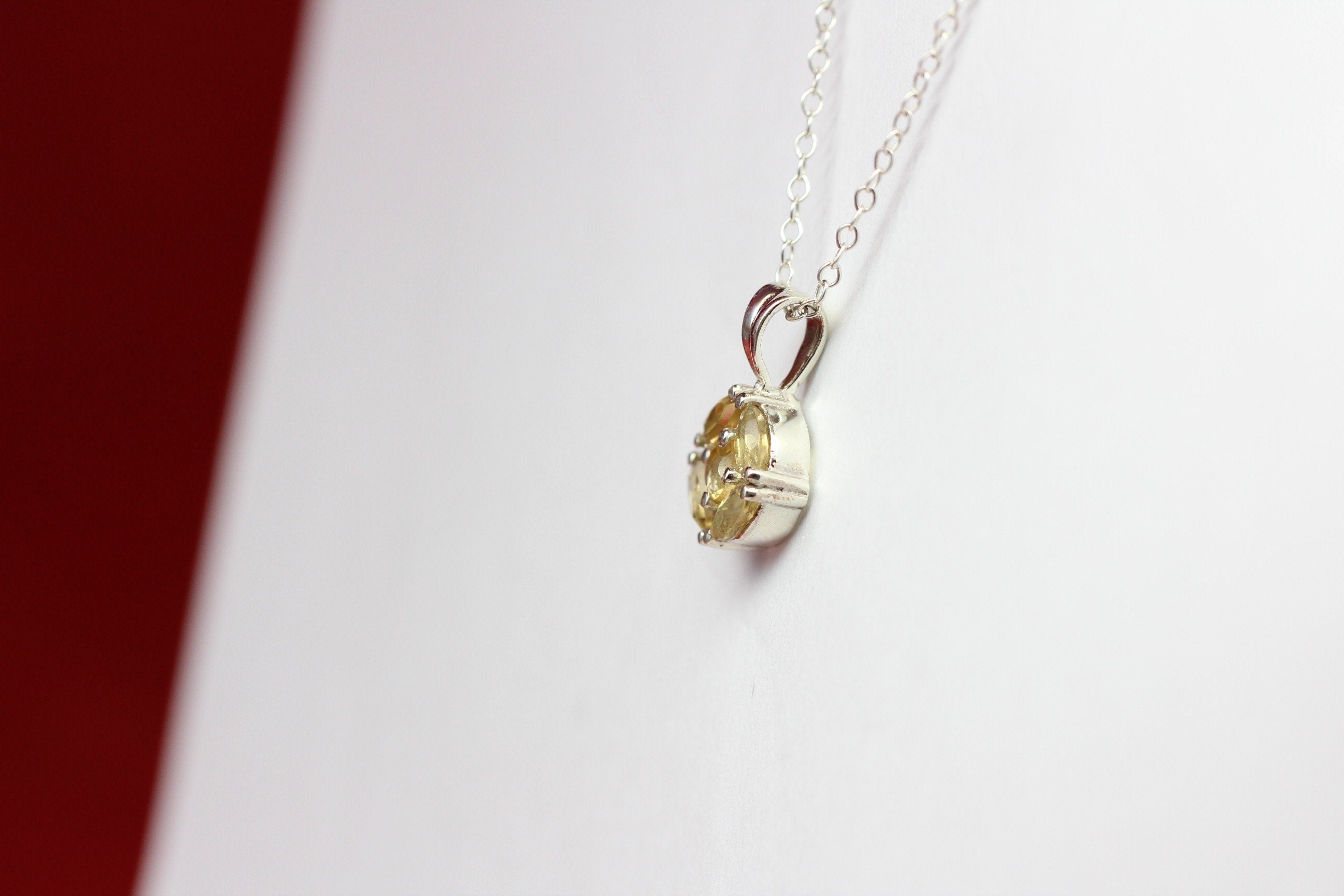 Edler 0,7 Carat Citrin Anhanger 925 Silbger Collier Kette gelbger Edelstein