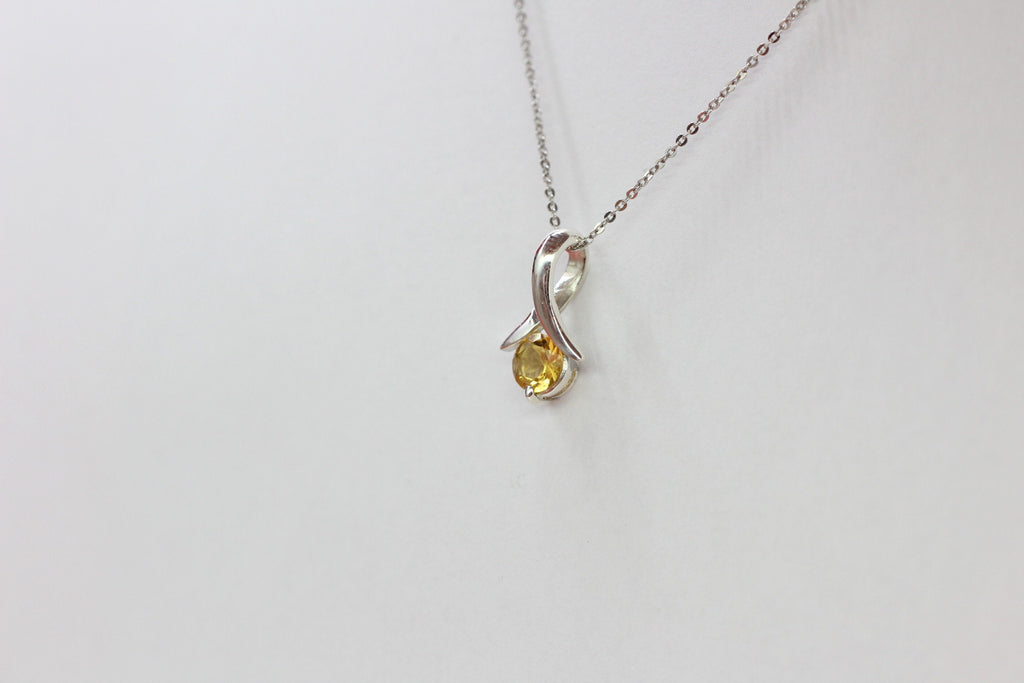 Edler 0,5 Carat Citrin Tulpen Anhanger 925 Silber Collier Kette hellgelber Edelstein