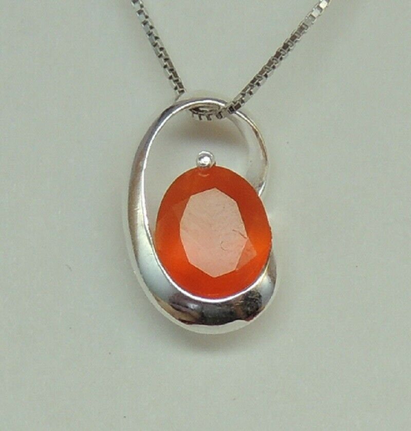 Edler moderner 1,8 Carat oranger Karneol Anhanger 925 Silber Collier Kette Desig