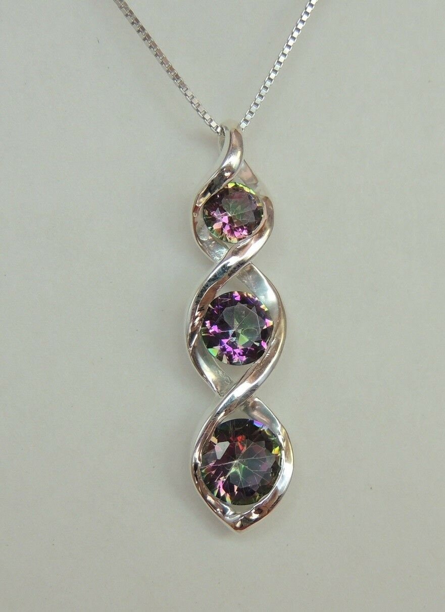 Edler 2,42 Carat funkelnder Mystiktopas Anhanger 925 Silber Topas Collier Kette