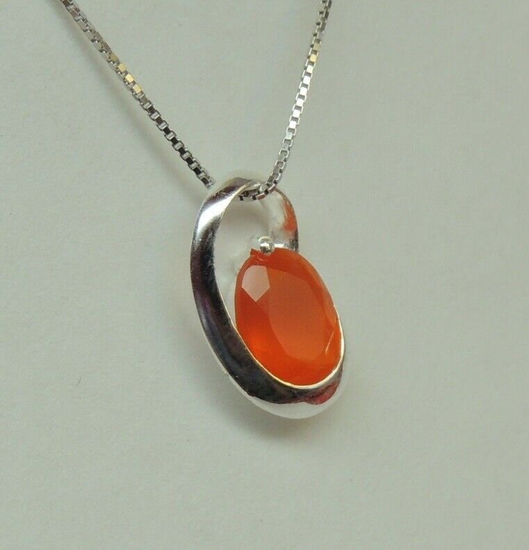 Edler moderner 1,8 Carat oranger Karneol Anhanger 925 Silber Collier Kette Desig