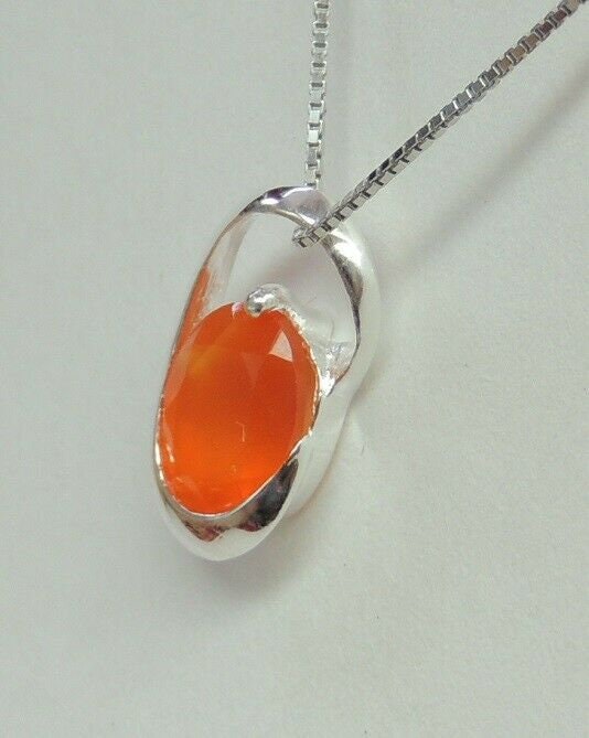 Edler moderner 1,8 Carat oranger Karneol Anhanger 925 Silber Collier Kette Desig