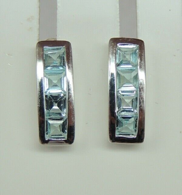 Edle 0,9 Carat Blautopas Square Ohrstecker 925 Silber Ohrring Ohrschmuck