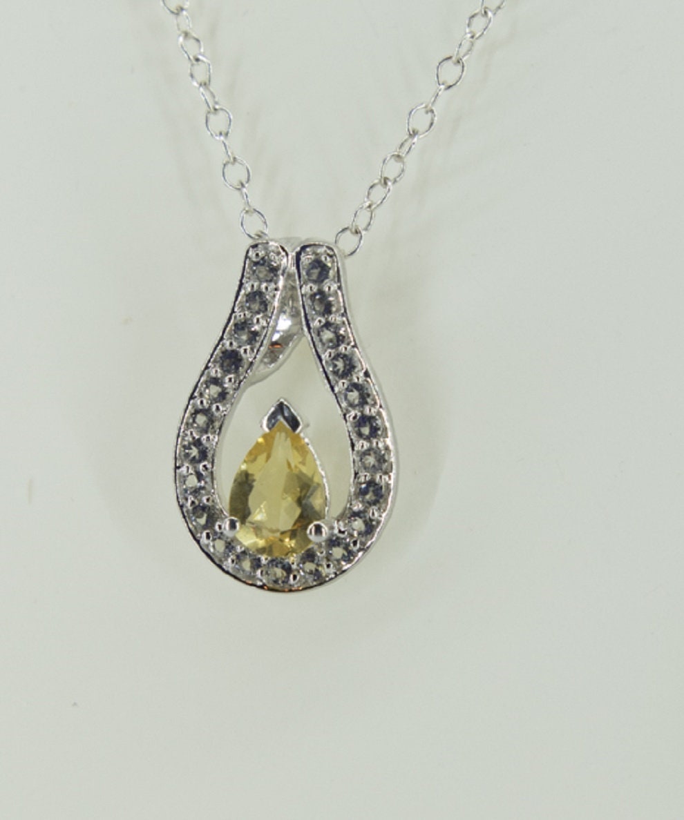0,65 Carat Citrin  Anhanger 925 Silber weisstopas 925 Silber Collier Kette