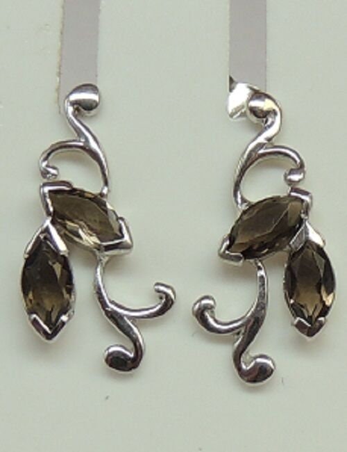 Edle florale 1,3 Carat Rauchtopas Ohrstecker 925 Silber Rauchquarz Ohrschmuck