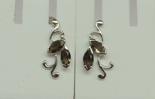 Edle florale 1,3 Carat Rauchtopas Ohrstecker 925 Silber Rauchquarz Ohrschmuck