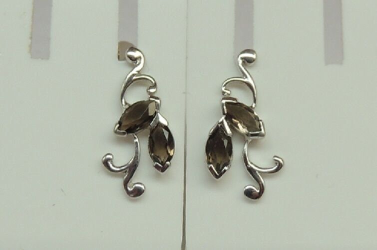 Edle florale 1,3 Carat Rauchtopas Ohrstecker 925 Silber Rauchquarz Ohrschmuck