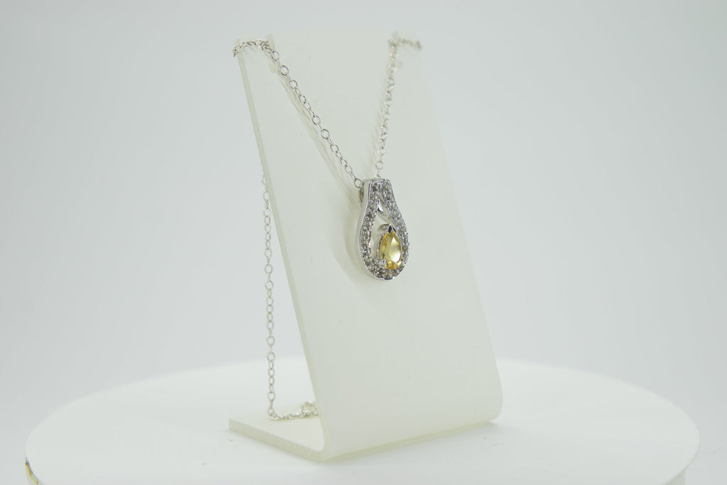 0,65 Carat Citrin  Anhanger 925 Silber weisstopas 925 Silber Collier Kette