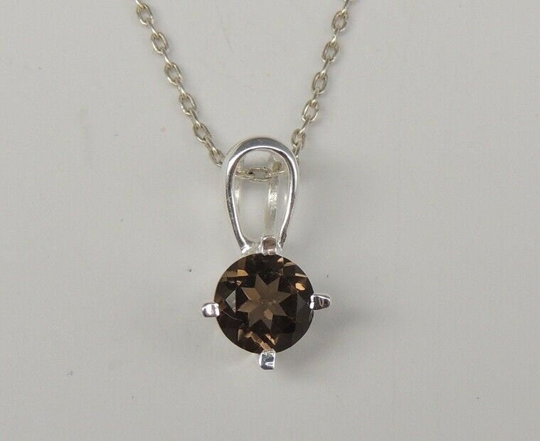Edler 0,50 Carat Rauchquarz Anhanger 925 Silber Kette Collier Rauchtopas Topas