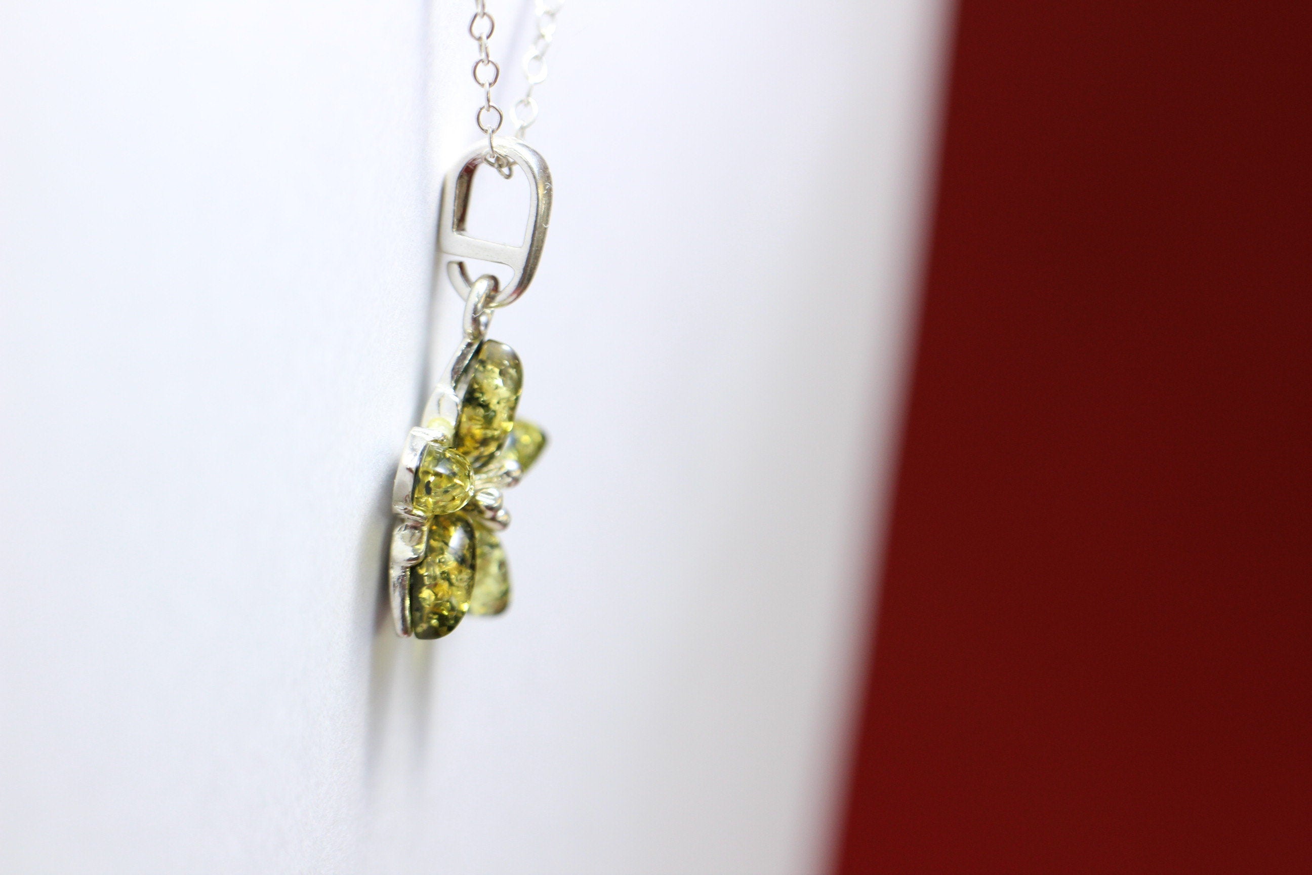 Edler Bernstein Blumen Anhanger 925  Silber Collier Kette BGernstein aus Letland
